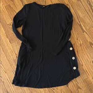 Black Long Sleeve Dress with Button Accents